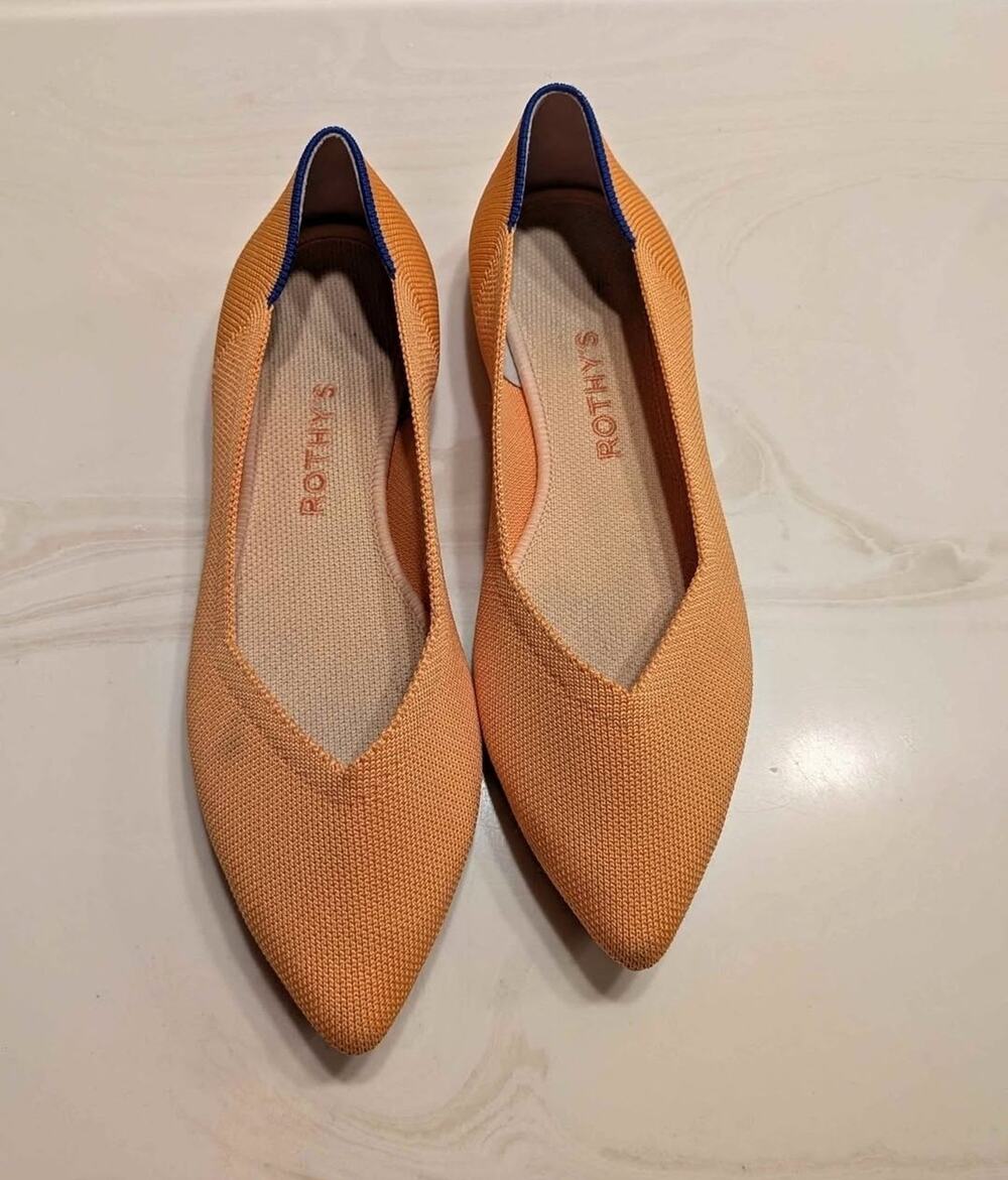 Rothy’s The Point Flats Persimmon Orange Marigold Knit Shoes Women’s Size 8